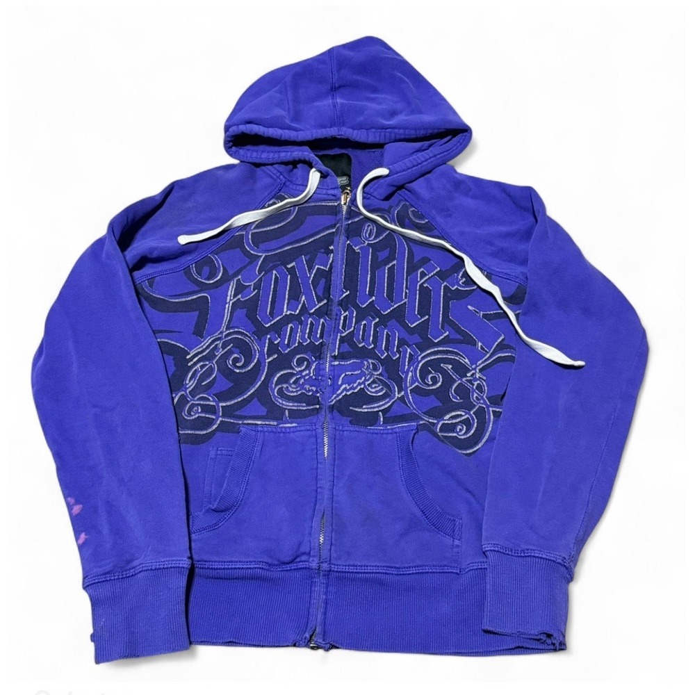 Fox Racing Zip Hoodie Purple Full Zip Sweatshirt Women's Medium Y2K‎